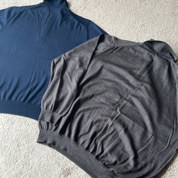 Two Merino Wool Henley Collared Sweaters Nordstrom and Barney’s Brown and Navy - Picture 2 of 10